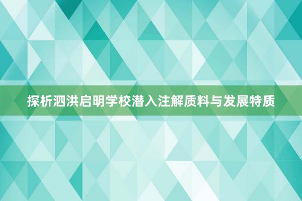 探析泗洪启明学校潜入注解质料与发展特质